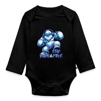 Stay young and free - Yeti urban design - Organic Longsleeve Baby Bodysuit - black - Front