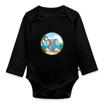 Elephant Watercolor Cartoon Kawaii Clipart Animal - Organic Longsleeve Baby Bodysuit - black - Front