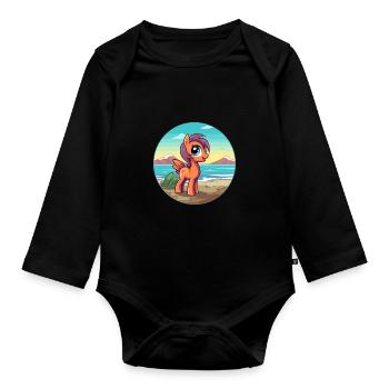 Ponny aquarelle dessin animé Kawaii Clipart Animal - Body Bébé bio manches longues - noir - Devant