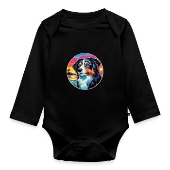 Carpathian Shepherd Dog Breed Colorful Cartoon Wat - Organic Longsleeve Baby Bodysuit - black - Front