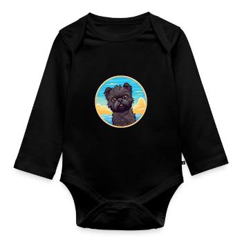 Affenpinscher Hund Rasse Cartoon Kawaii Clipart Hund - Baby Bio-Langarm-Body - Schwarz - Vorne