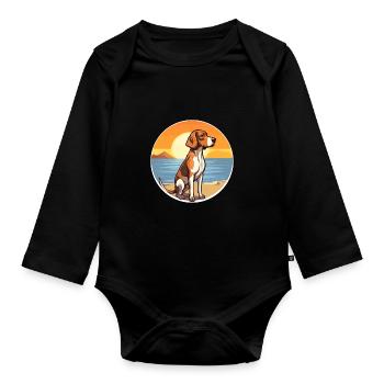 Ariege Pointer Hund Rasse Cartoon Kawaii Clipart - Baby Bio-Langarm-Body - Schwarz - Vorne
