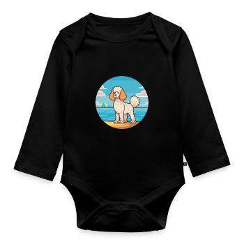 Corded Poodle Dog Breed Cartoon Kawaii Clipart Dog - Organic Longsleeve Baby Bodysuit - black - Front