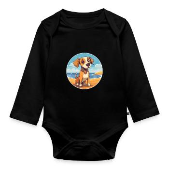 Drever chien race dessin animé Kawaii Clipart aquarelle - Body Bébé bio manches longues - noir - Devant