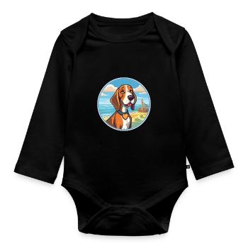 Posavac Hound Dog Breed Cartoon Kawaii Clipart Dog - Organic Longsleeve Baby Bodysuit - black - Front
