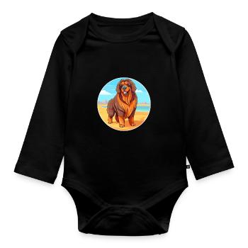 Tibetischer Mastiff Hund Rasse Cartoon Kawaii Clipart - Baby Bio-Langarm-Body - Schwarz - Vorne