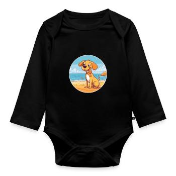 Sabueso Español Hund Rasse Cartoon Kawaii Clipart - Baby Bio-Langarm-Body - Schwarz - Vorne