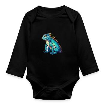 Basilisk Buntes Aquarell Cartoon Kawaii Tier - Baby Bio-Langarm-Body - Schwarz - Vorne