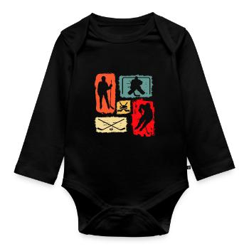 Eishockey Spieler Torwart Retro Vintage - Baby Bio-Langarm-Body - Schwarz - Vorne