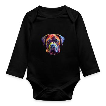 Cane Corso Dog Stained Glass Colorful Cartoon Kawa - Organic Longsleeve Baby Bodysuit - black - Front