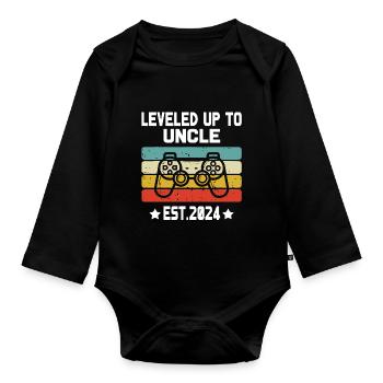 leveled up to uncle Est 2024 Level First Time - Body Bébé bio manches longues - noir - Devant