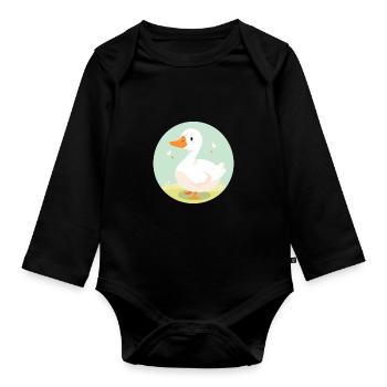 Goose Cute Happy Kawaii Cartoon Clipart Animal - Organic Longsleeve Baby Bodysuit - black - Front