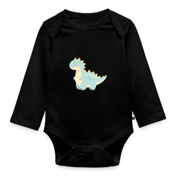 Dinosaurier süßes glückliches Kawaii Cartoon Clipart Tier - Baby Bio-Langarm-Body - Schwarz - Vorne
