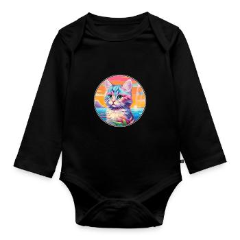 Bambino Cat Breed Watercolor Cartoon Kawaii Pet - Organic Longsleeve Baby Bodysuit - black - Front