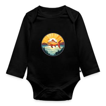 Fish Colorful Watercolor Cartoon Kawaii Animal - Organic Longsleeve Baby Bodysuit - black - Front