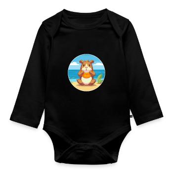 Cochon d’Inde Cartoon Yoga Plage Illustration D’été - Body Bébé bio manches longues - noir - Devant