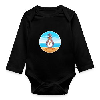 Jay Cartoon Yoga Strand Sommer Illustration - Baby Bio-Langarm-Body - Schwarz - Vorne