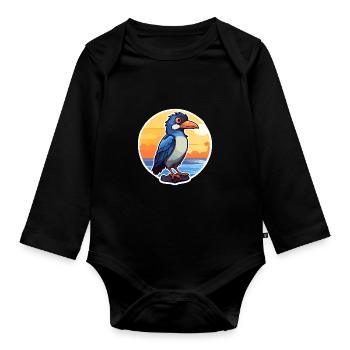 Jay Lustige Karikatur Kawaii Beach Illustration - Baby Bio-Langarm-Body - Schwarz - Vorne