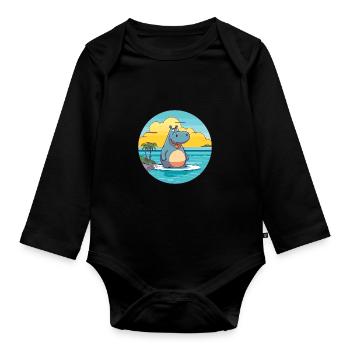 Hippo Watercolor Cartoon Kawaii Clipart Animal - Organic Longsleeve Baby Bodysuit - black - Front