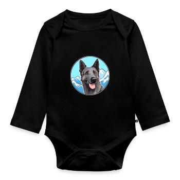 Dutch Shepherd Dog Breed Cartoon Kawaii Watercolor - Organic Longsleeve Baby Bodysuit - black - Front
