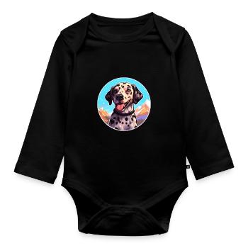 Leopard Cur Hund Rasse Cartoon Kawaii Aquarell - Baby Bio-Langarm-Body - Schwarz - Vorne