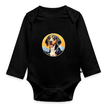 Leopardenhund Hund Rasse Cartoon Kawaii Aquarell - Baby Bio-Langarm-Body - Schwarz - Vorne