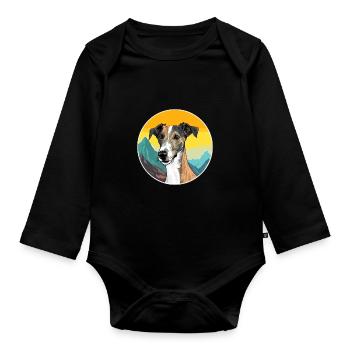 Lurcher Hunderasse Karikatur Kawaii Aquarell - Baby Bio-Langarm-Body - Schwarz - Vorne