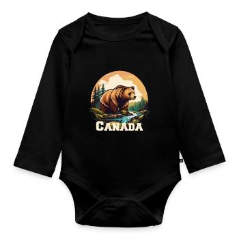 Canada Grizzly Bear - Organic Longsleeve Baby Bodysuit - black - Front