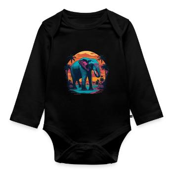 Éléphant - Body Bébé bio manches longues - noir - Devant