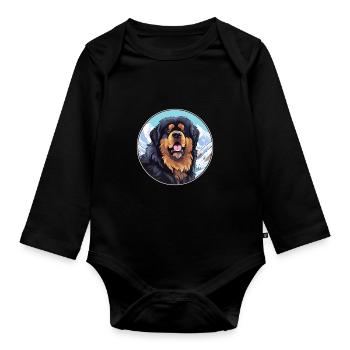Tibetischer Mastiff Hunderasse Cartoon Kawaii Watercolo - Baby Bio-Langarm-Body - Schwarz - Vorne