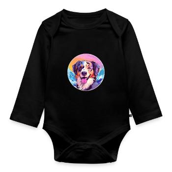Alano Espanol Dog Breed Cartoon Kawaii Watercolor - Organic Longsleeve Baby Bodysuit - black - Front
