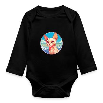 Red Devon Rex Cat Colorful Cartoon Watercolor Illu - Organic Longsleeve Baby Bodysuit - black - Front