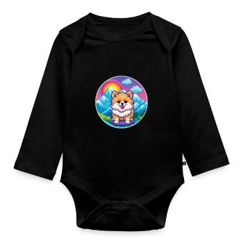 Spitz de Poméranie race de chien Cartoon Kawaii Watercol - Body Bébé bio manches longues - noir - Devant