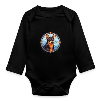 Lancashire Heeler Dog Breed Stained Glass Colorful - Organic Longsleeve Baby Bodysuit - black - Front