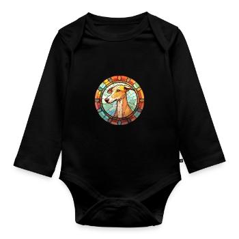 Old Croatian Sighthound Dog Breed Stained Glass Co - Organic Longsleeve Baby Bodysuit - black - Front