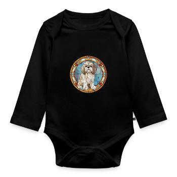 Tibetische Kyi Apso Hunderasse Buntglas Bunt - Baby Bio-Langarm-Body - Schwarz - Vorne