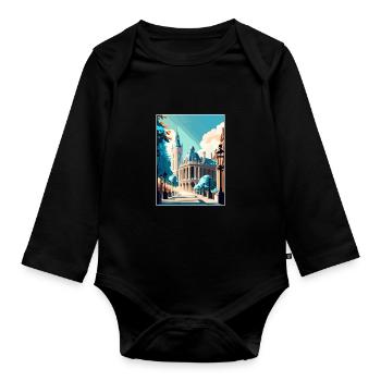 Brussels Belgium Vintage Travel Poster Souvenir - Organic Longsleeve Baby Bodysuit - black - Front