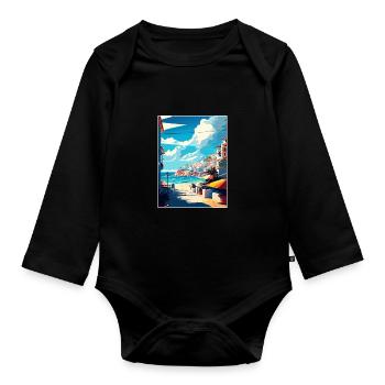 Albufeira Portugal Cascais Vintage Travel Poster - Organic Longsleeve Baby Bodysuit - black - Front