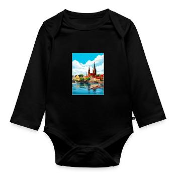 Rostock Germany Vintage Travel Poster WPA Souvenir - Organic Longsleeve Baby Bodysuit - black - Front