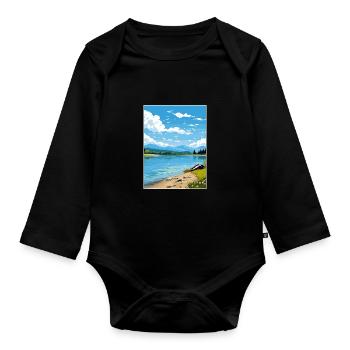 Lac Banyoles Espagne Ibiza Déco Affiche De Voyage - Body Bébé bio manches longues - noir - Devant
