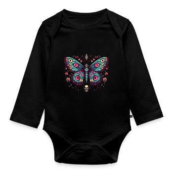 Schauriger Schmetterling mit Totenkopf - Baby Bio-Langarm-Body - Schwarz - Vorne