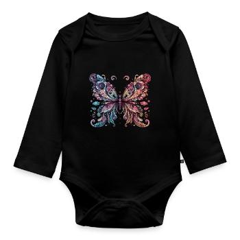 Scary butterfly with skull - Organic Longsleeve Baby Bodysuit - black - Front