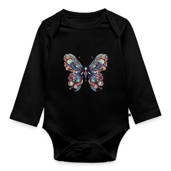 Schauriger Schmetterling mit Totenkopf - Baby Bio-Langarm-Body - Schwarz - Vorne