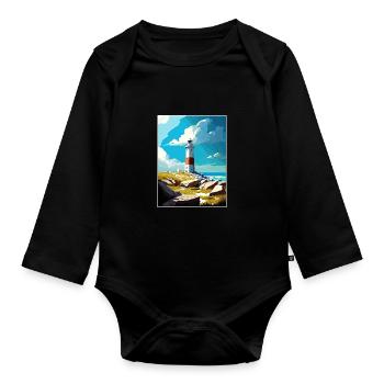 Portland en Angleterre phare Vintage voyage affiche - Body Bébé bio manches longues - noir - Devant