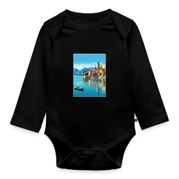 Gardasee Dekoration Vintage Reiseposter WPA - Baby Bio-Langarm-Body - Schwarz - Vorne