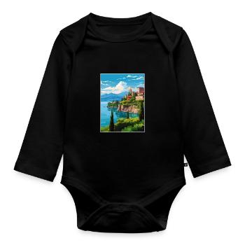 Gardasee Dekoration Vintage Reiseposter WPA - Baby Bio-Langarm-Body - Schwarz - Vorne