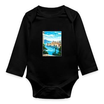 Dubrovnik Croatie Vintage voyage affiche Souvenir - Body Bébé bio manches longues - noir - Devant