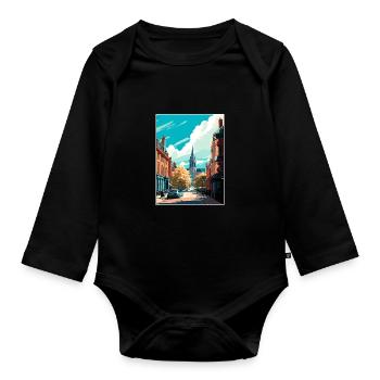 Leeds England Yorkshire Vintage Reiseposter WPA - Baby Bio-Langarm-Body - Schwarz - Vorne