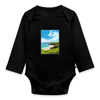 Trevaunance Cove Cornwall Vintage Reiseposter - Baby Bio-Langarm-Body - Schwarz - Vorne