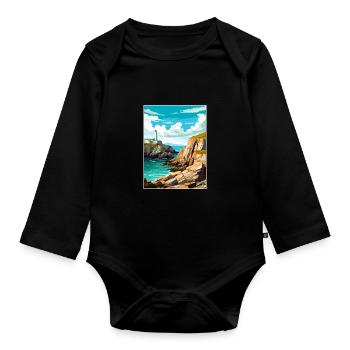 South Stack Cliffs Anglesey Vintage Reiseposter - Baby Bio-Langarm-Body - Schwarz - Vorne